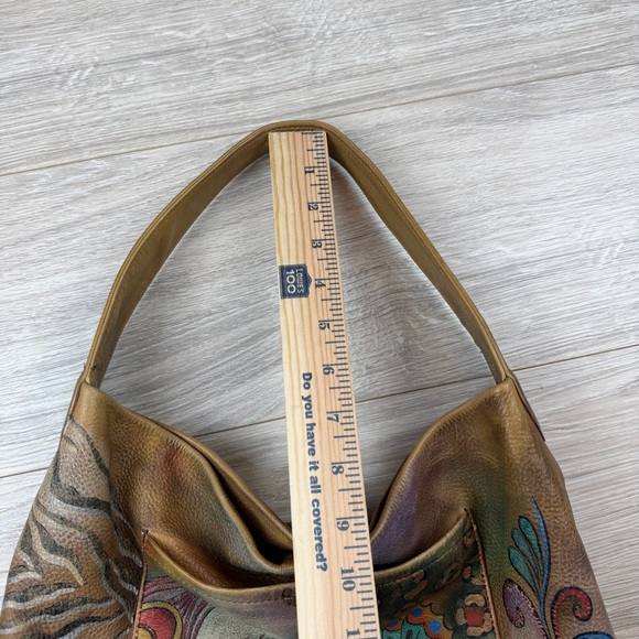 Anuschka Peackcock Bliss Leather Hand-painted Butterfly Floral Shoulder Hobo Bag - Picture 7 of 9